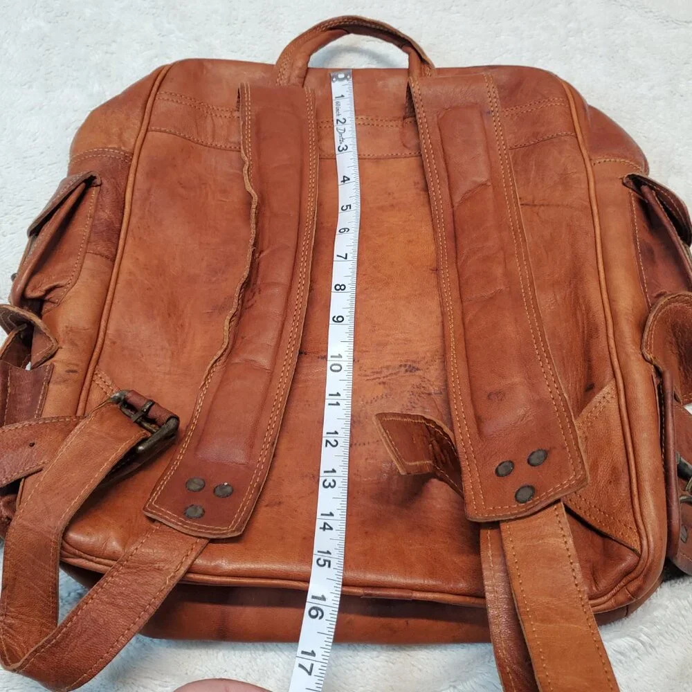 Vintage Tan Leather Large Bag Backpack Classic Bohemian Retro Academia Statement